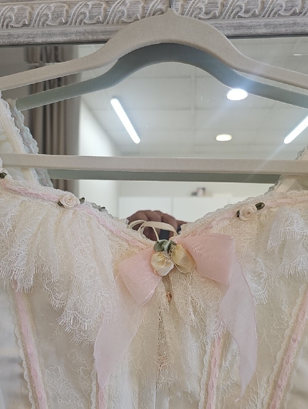 Lace Off-Shoulder Corset Top in White and Pale Pink - Picture 2 of 10